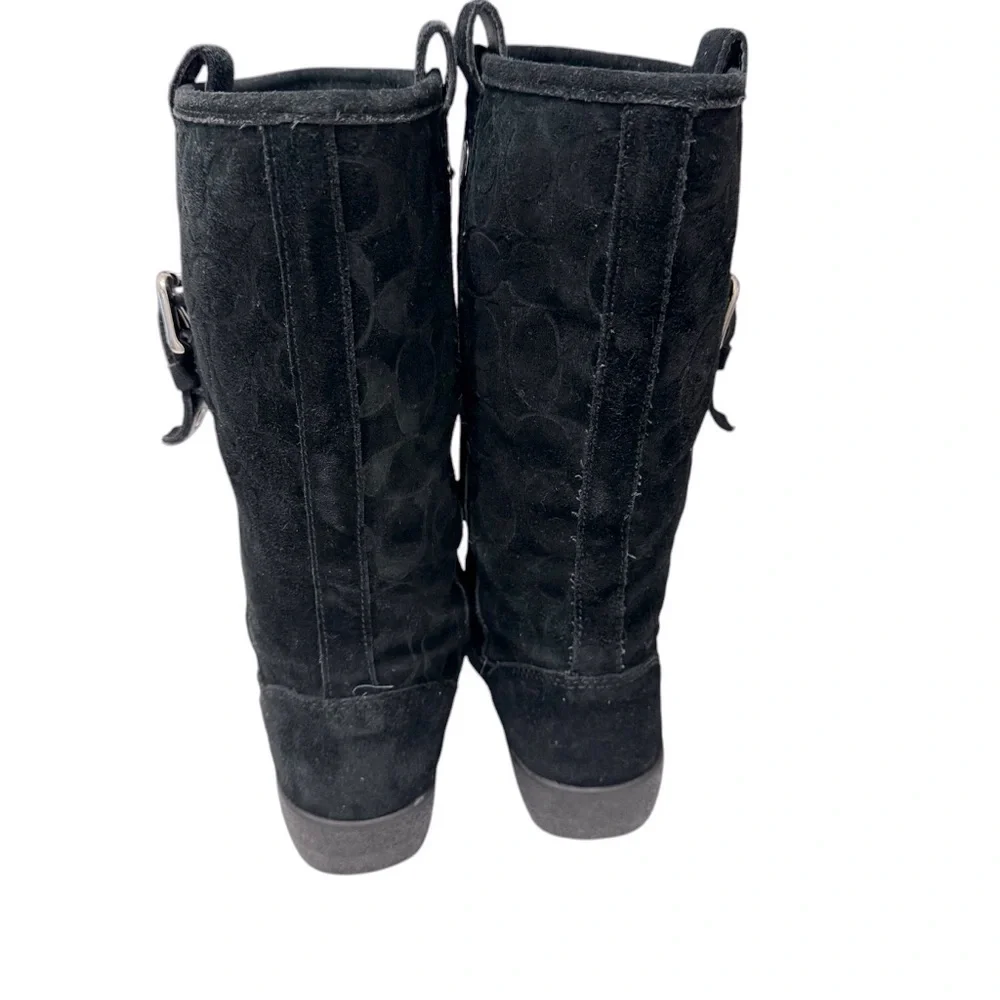 Coach Tullip Signature Print Suede Black‎ Leather Fleece Winter Boots Womens 5 B